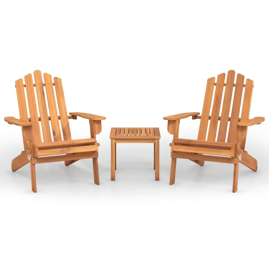 Adirondack Garden Lounge Set 3 Piece Outdoor Furniture Wooden Chair Table Brown