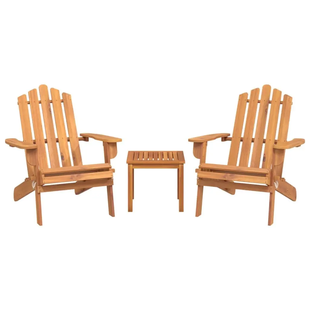 Adirondack Garden Lounge Set 3 Piece Outdoor Furniture Wooden Chair Table Brown