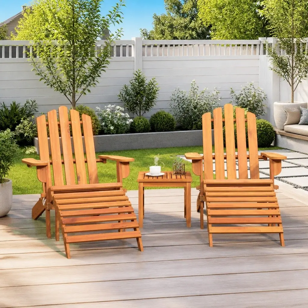 3 Piece Adirondack Garden Lounge Set Solid Wood Outdoor Furniture Brown