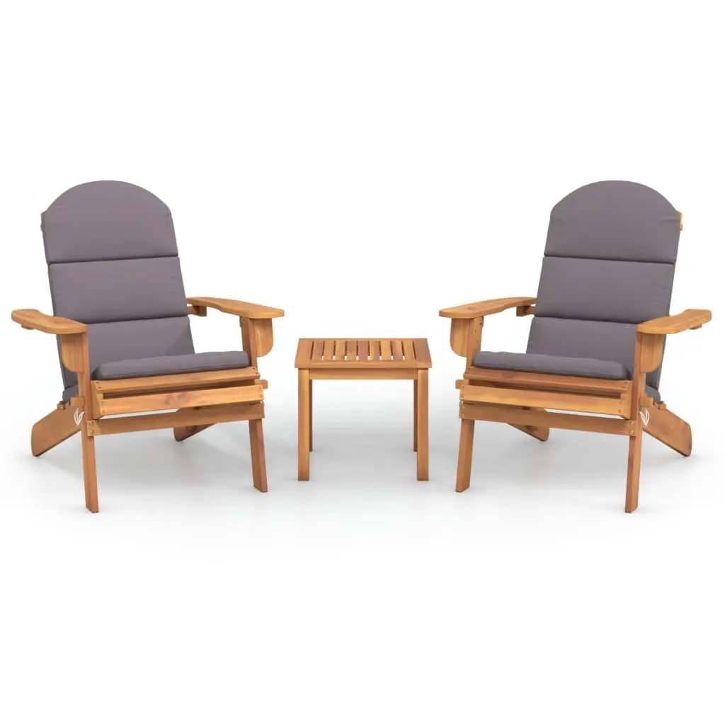 3 Piece Adirondack Garden Lounge Set Solid Acacia Wood Foldable Cushioned Outdoor Furniture Brown
