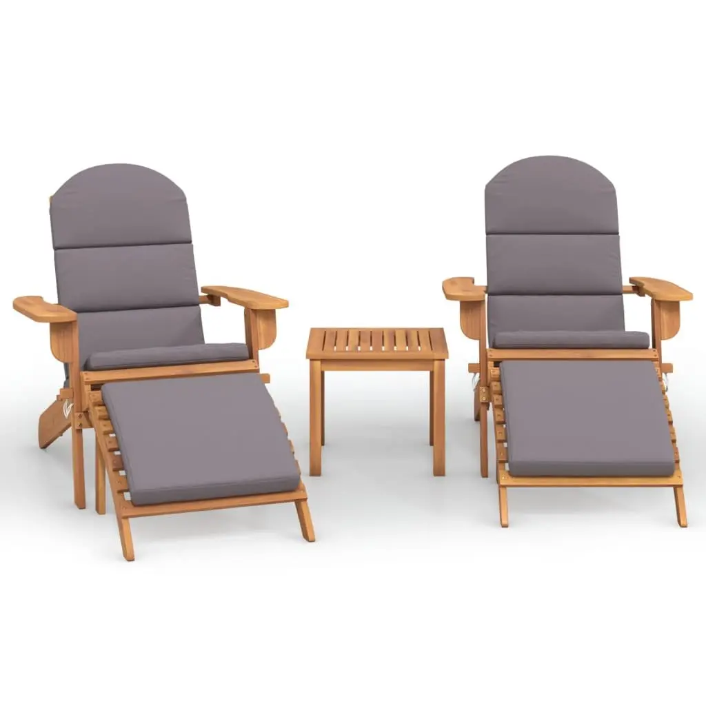Adirondack Lounge Set Solid Wood 3 Piece Outdoor Furniture Garden Chairs Table