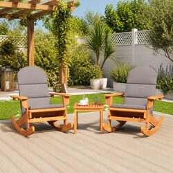 Adirondack Garden Lounge Set 3 Piece Outdoor Furniture Wooden Rocking Chair