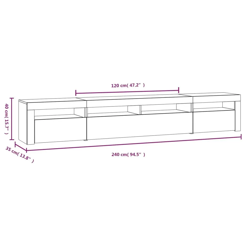 TV Cabinet with RGB LED Lights White Modern Media Stand Storage Unit 240cm