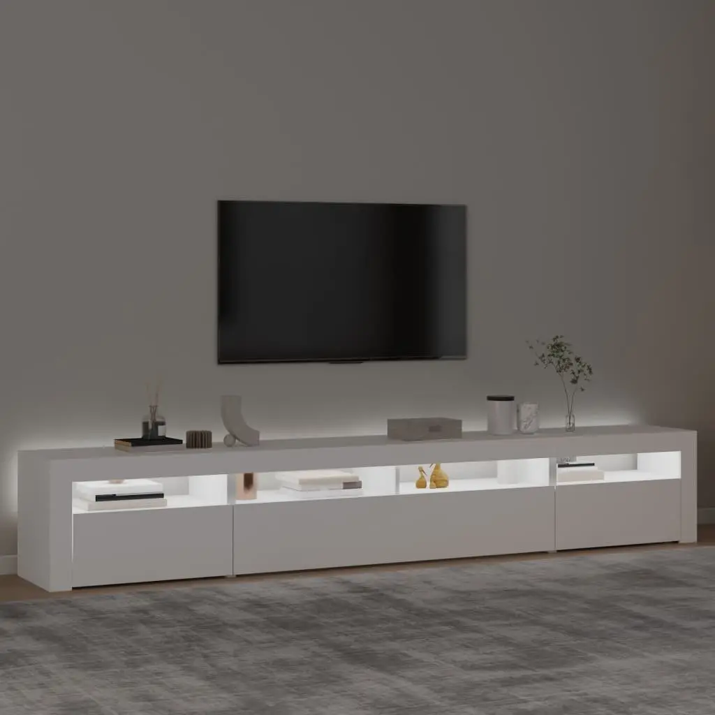 TV Cabinet with RGB LED Lights White Modern Media Stand Storage Unit 240cm