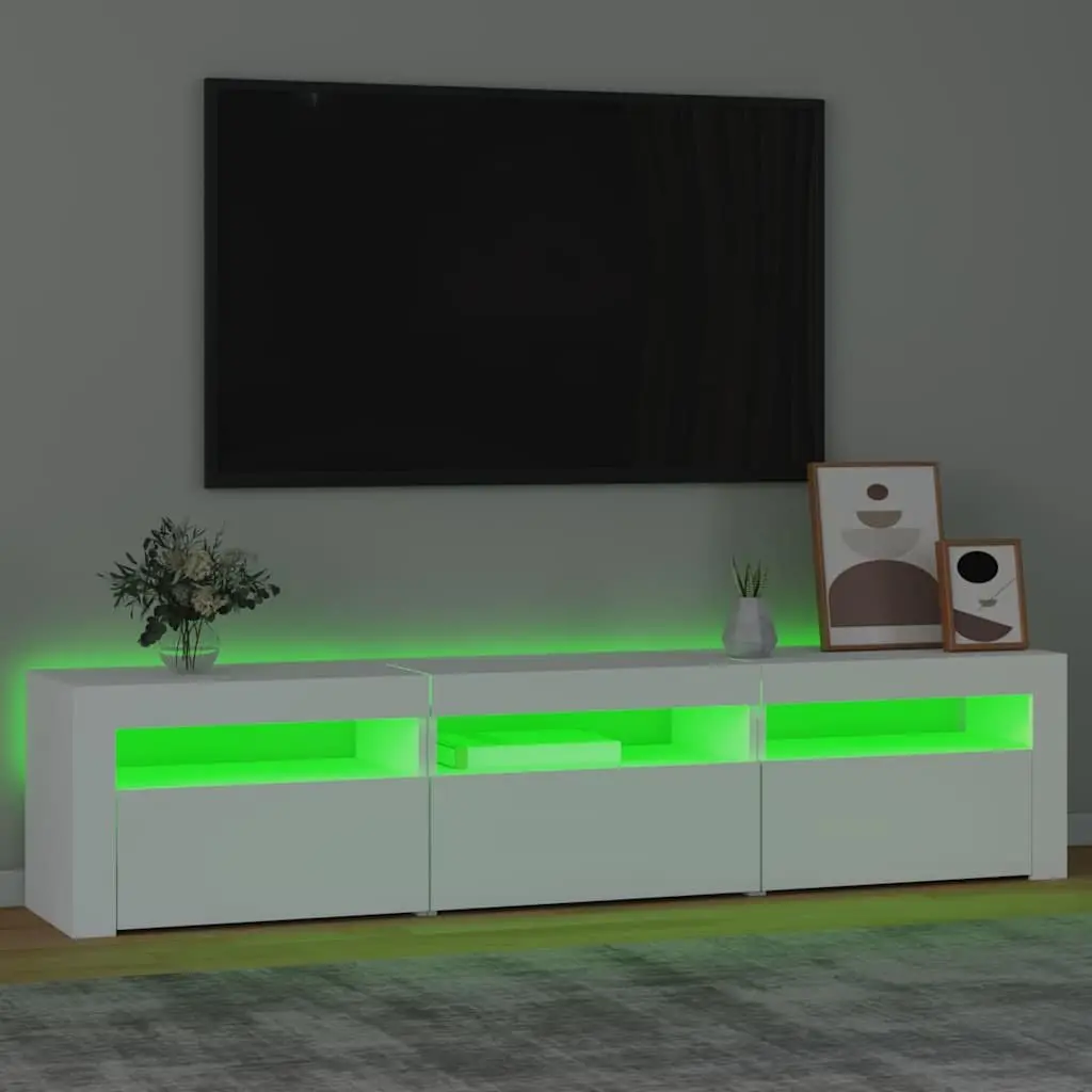 TV Cabinet with RGB LED Lights Modern White Engineered Wood 180cm