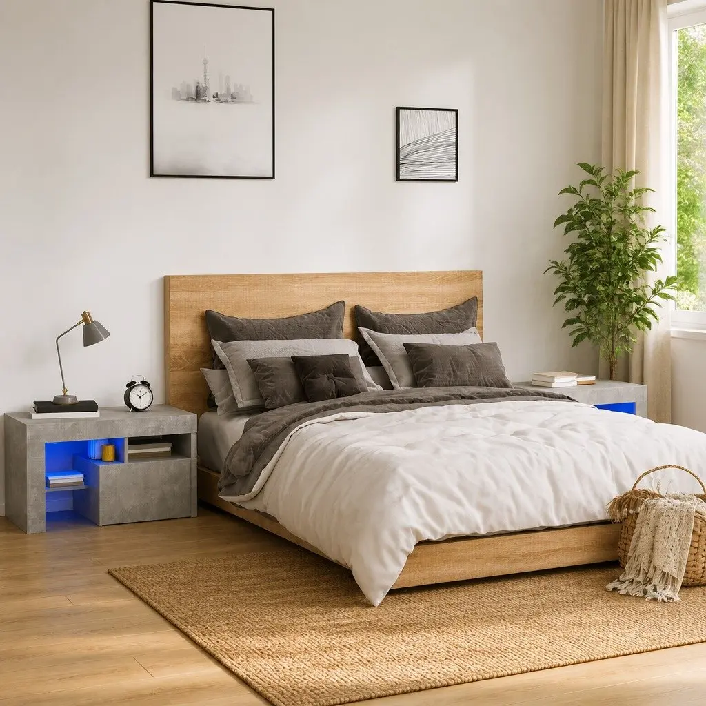 Bedside Tables with RGB LED Lights Grey 70x36.5x40cm Set of 2