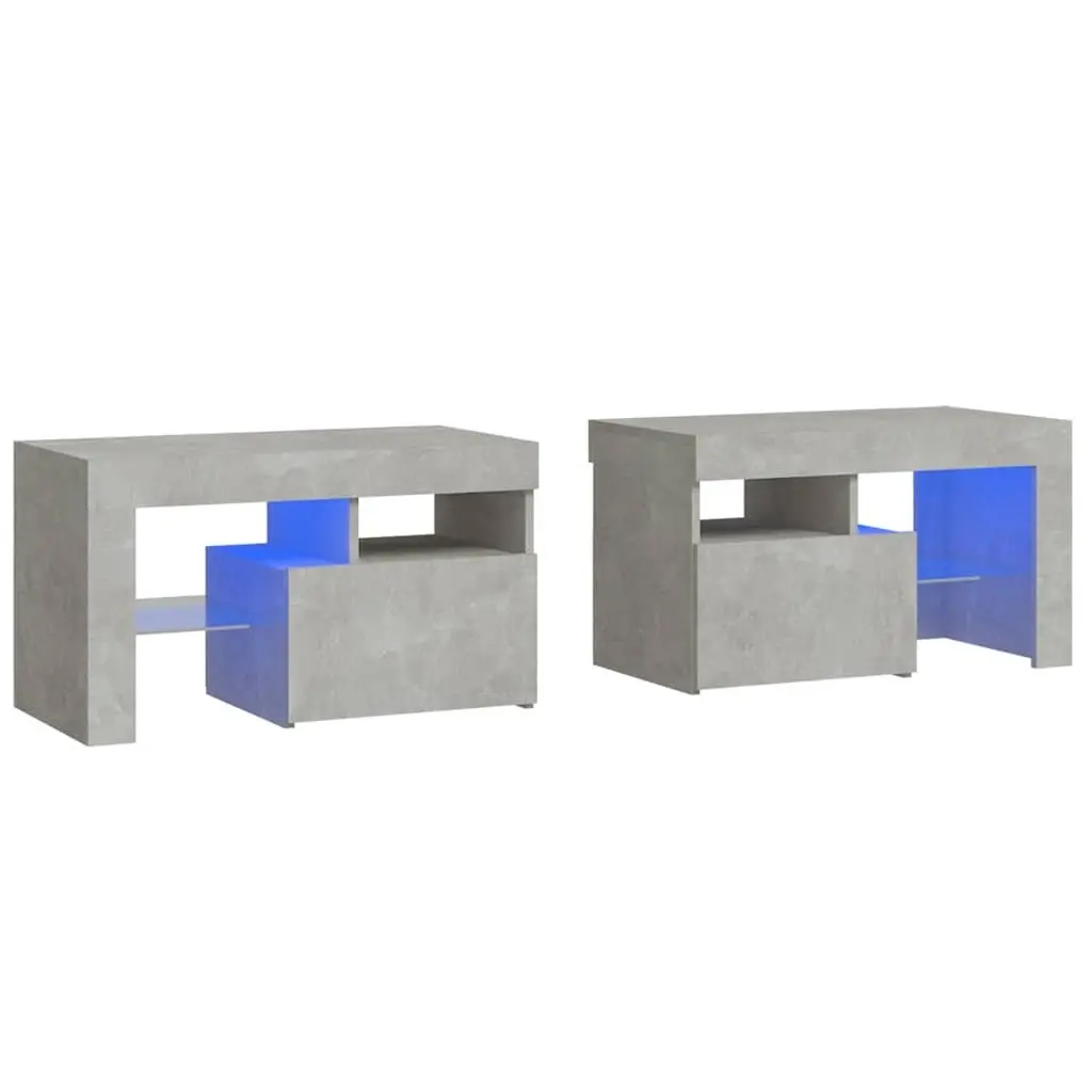Bedside Tables with RGB LED Lights Grey 70x36.5x40cm Set of 2