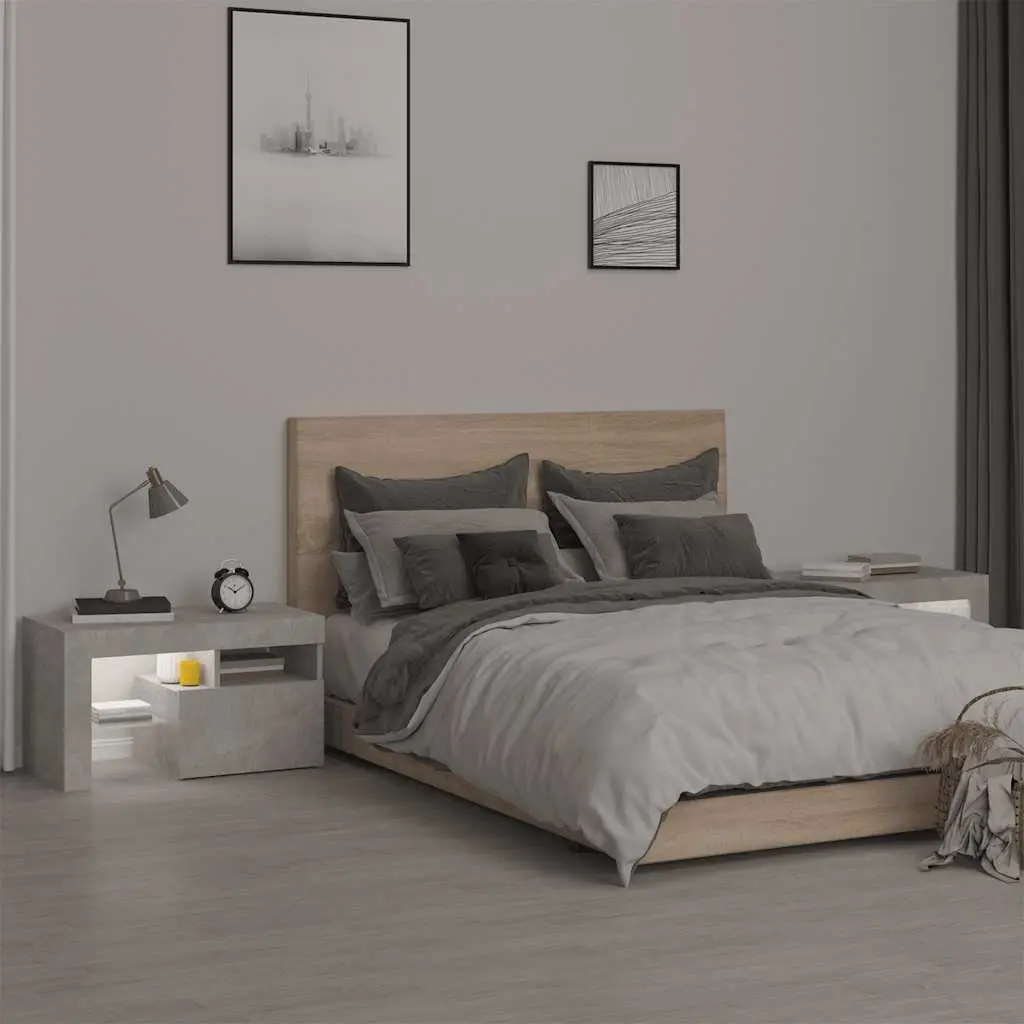 Bedside Tables with RGB LED Lights Grey 70x36.5x40cm Set of 2
