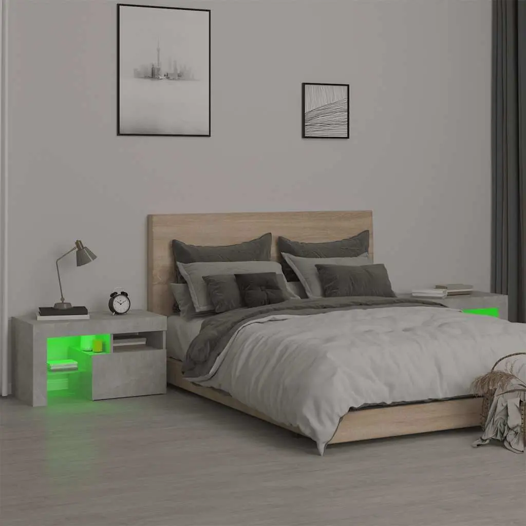 Bedside Tables with RGB LED Lights Grey 70x36.5x40cm Set of 2