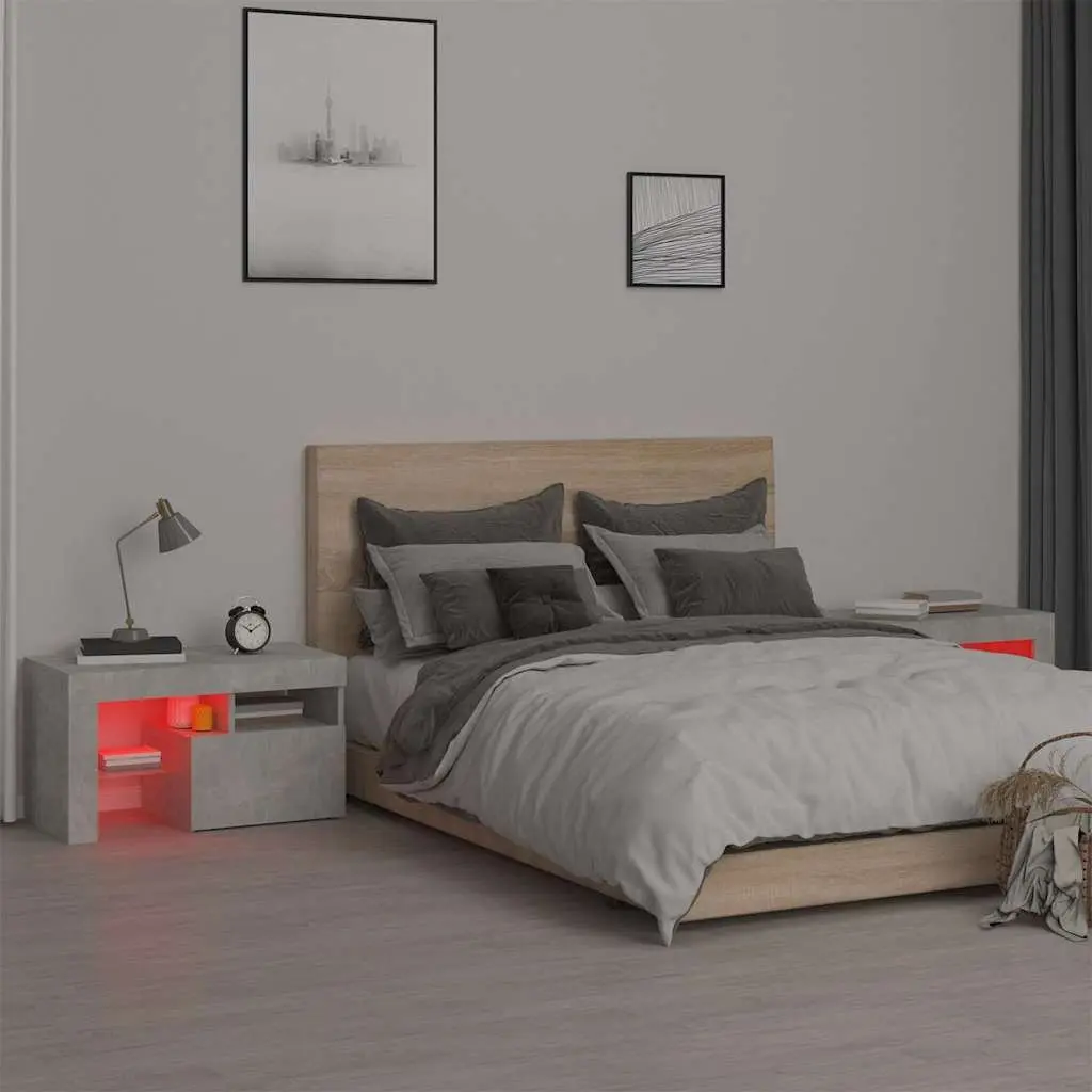 Bedside Tables with RGB LED Lights Grey 70x36.5x40cm Set of 2