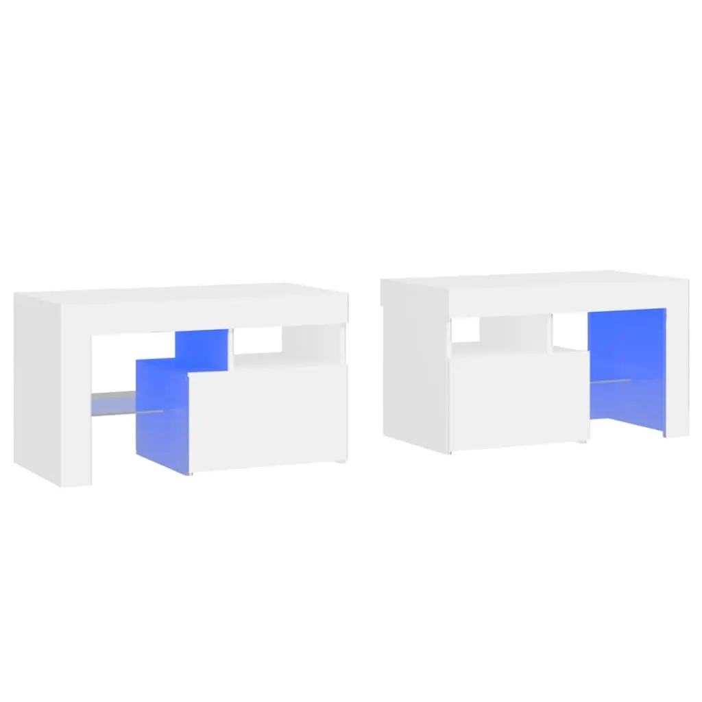 Bedside Cabinets 2pcs RGB LED Lights High Gloss White Modern Bedroom Storage