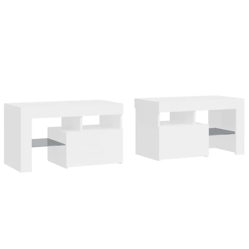 Bedside Cabinets 2pcs RGB LED Lights High Gloss White Modern Bedroom Storage