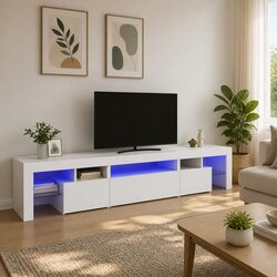 Your Friendly White TV Cabinet with RGB LED Lighting