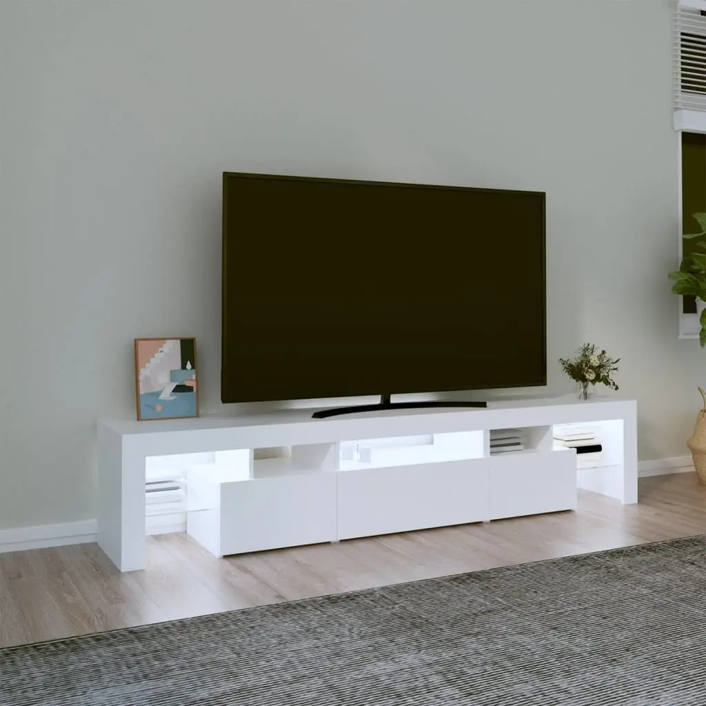 TV Cabinet with RGB LED Lights White Modern Media Unit Storage Furniture 200cm