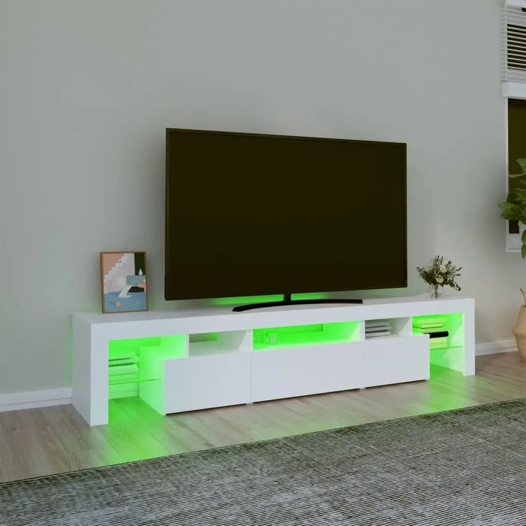 TV Cabinet with RGB LED Lights White Modern Media Unit Storage Furniture 200cm