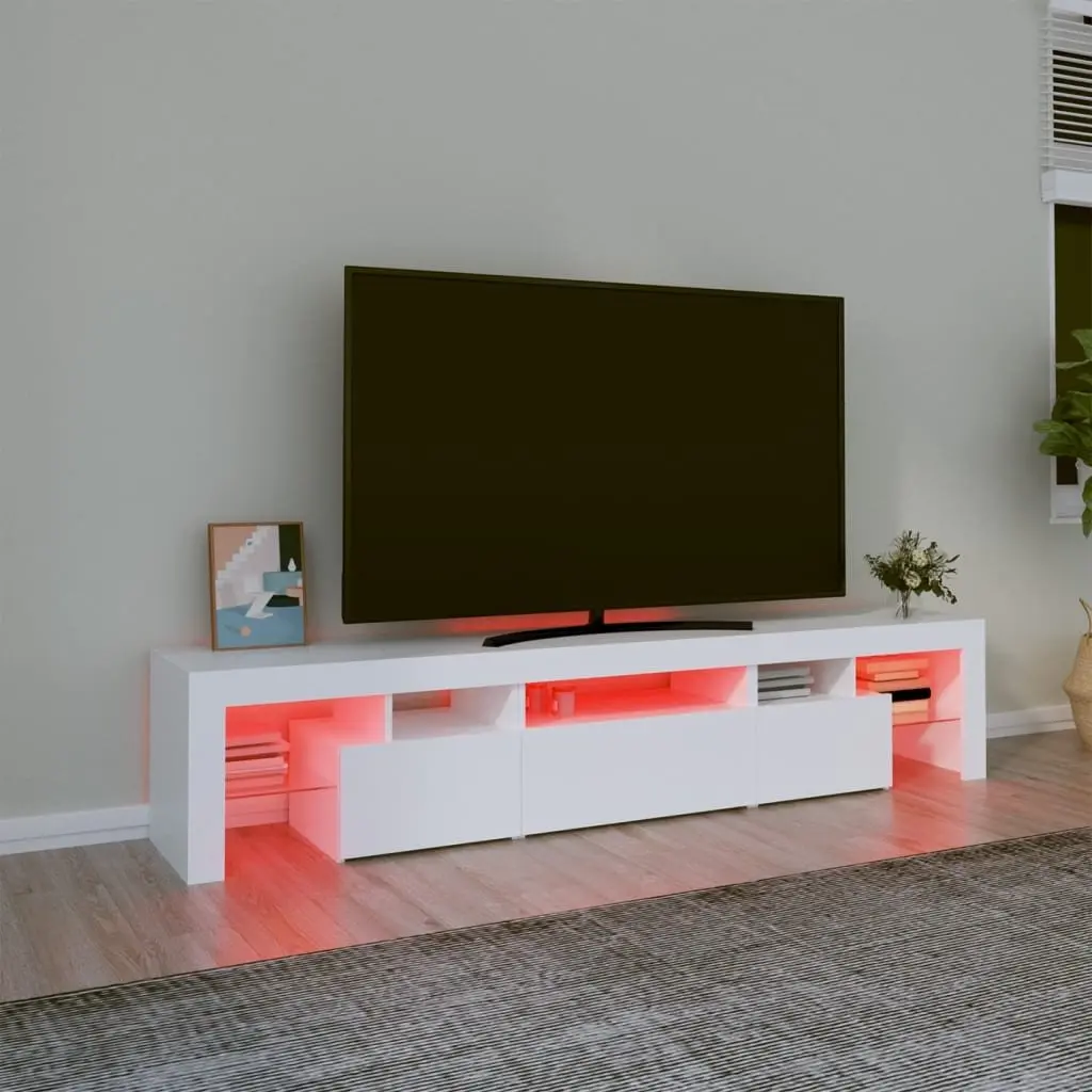 TV Cabinet with RGB LED Lights White Modern Media Unit Storage Furniture 200cm