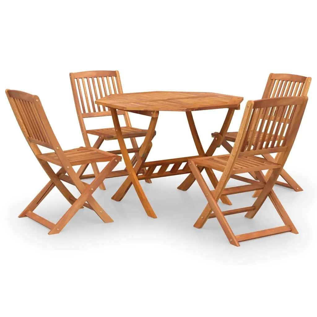 5 Piece Garden Dining Set Solid Wood Foldable Outdoor Furniture Brown