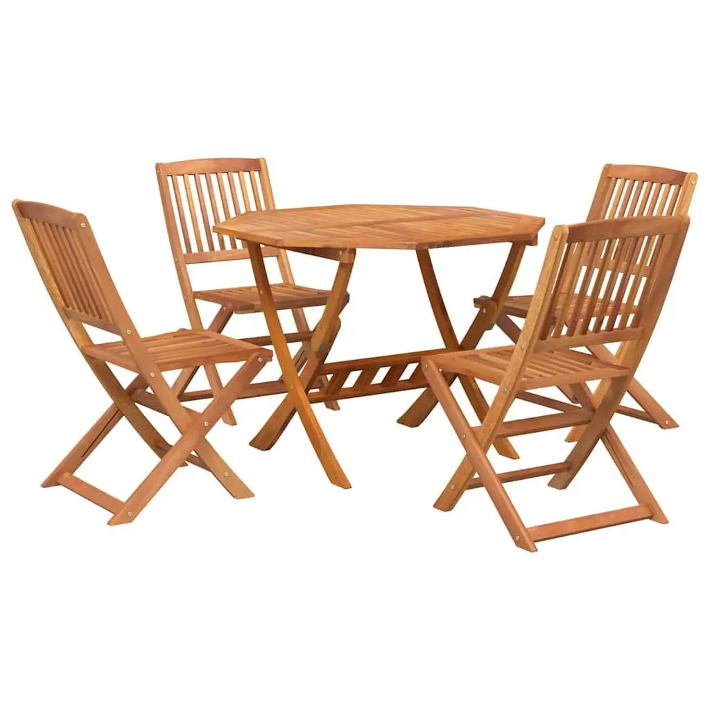 5 Piece Garden Dining Set Solid Wood Foldable Outdoor Furniture Brown