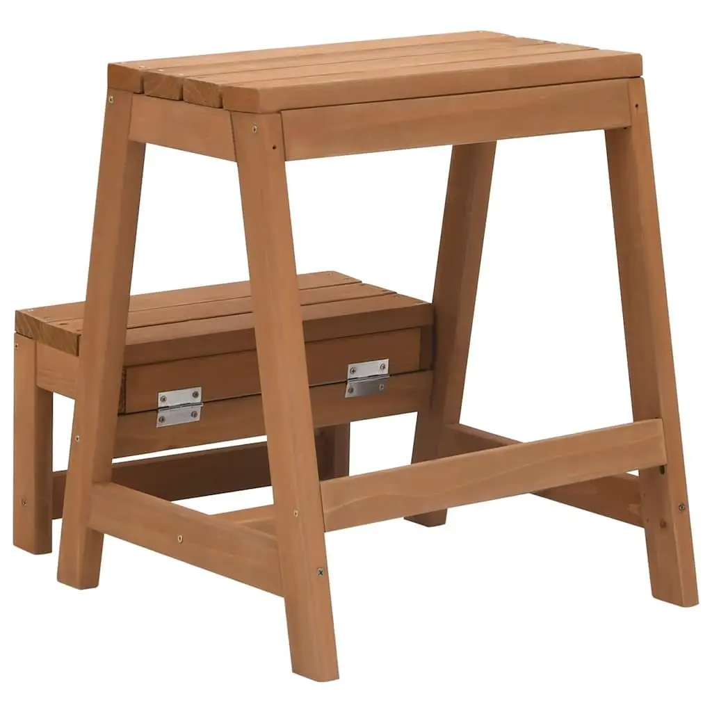 Foldable Step Stool Solid Wood Brown Kitchen Living Room Storage Seat Stepping