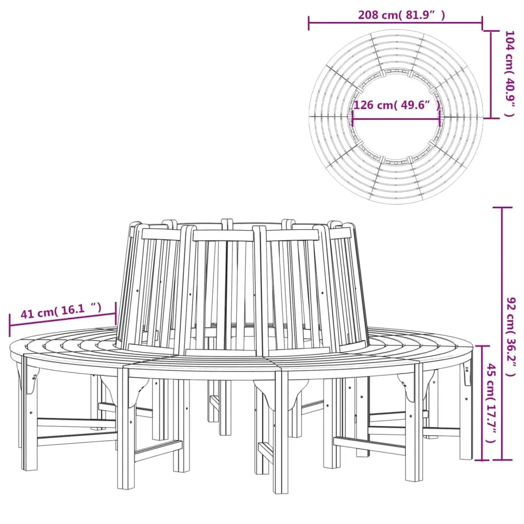 Round Tree Bench Solid Wood Eucalyptus Circular Outdoor Seating 208 cm