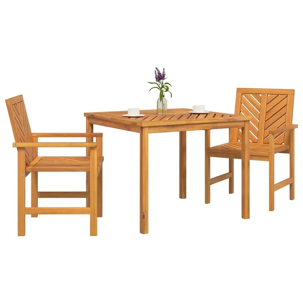 Garden Dining Set Solid Acacia Wood 3 Pieces Outdoor Table Chairs Brown
