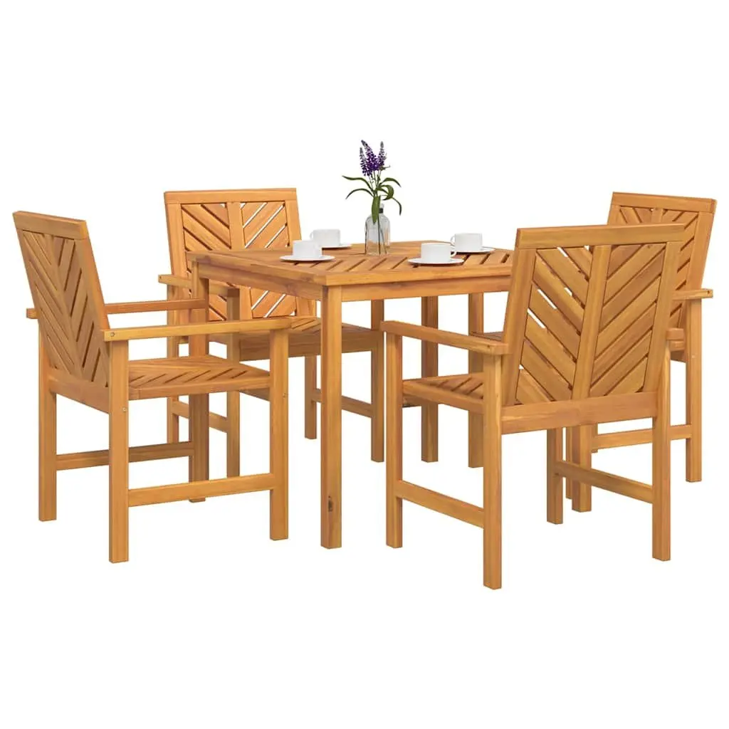 Garden Dining Set Solid Acacia Wood 5 Piece Outdoor Table Chairs Brown