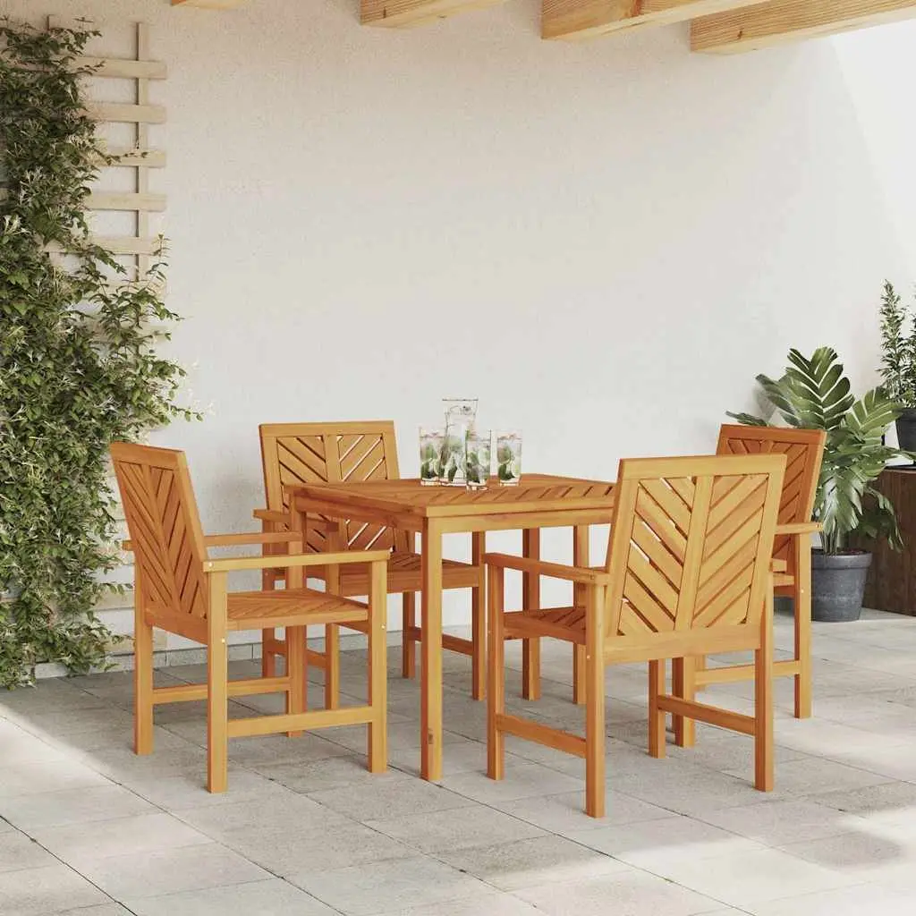 Garden Dining Set Solid Acacia Wood 5 Piece Outdoor Table Chairs Brown