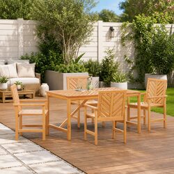 Garden Dining Set 5 Piece Outdoor Furniture Brown Solid Wood Table Chairs