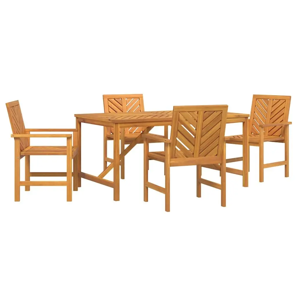 Garden Dining Set Modern Rectangular 5 Piece Brown Solid Acacia Wood Table Chairs