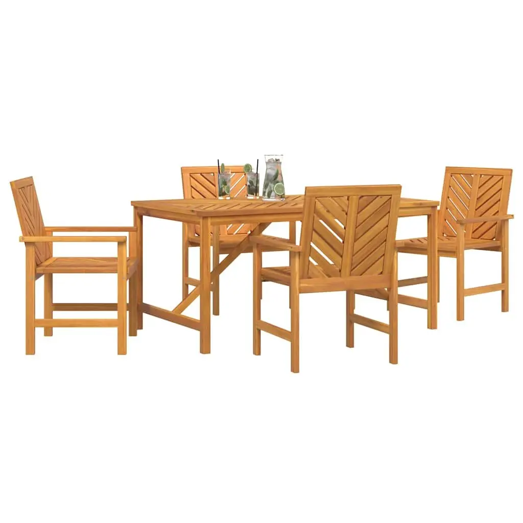 Garden Dining Set Modern Rectangular 5 Piece Brown Solid Acacia Wood Table Chairs