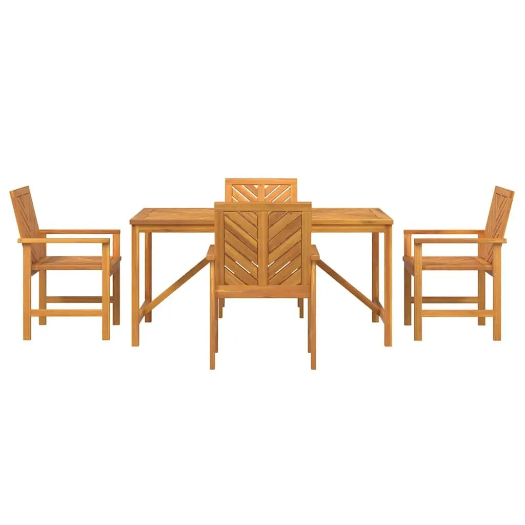 Garden Dining Set Modern Rectangular 5 Piece Brown Solid Acacia Wood Table Chairs