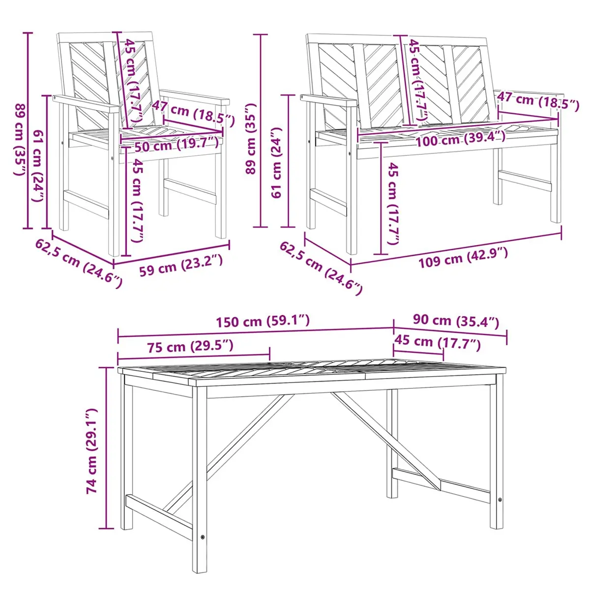 Garden Dining Set Rectangular Brown Solid Acacia Wood 5 Piece