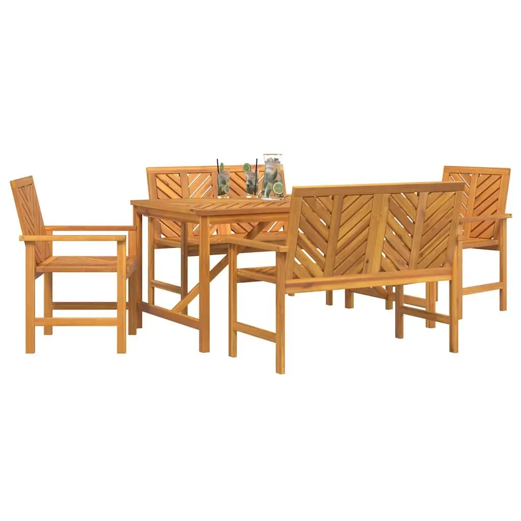 Garden Dining Set Rectangular Brown Solid Acacia Wood 5 Piece