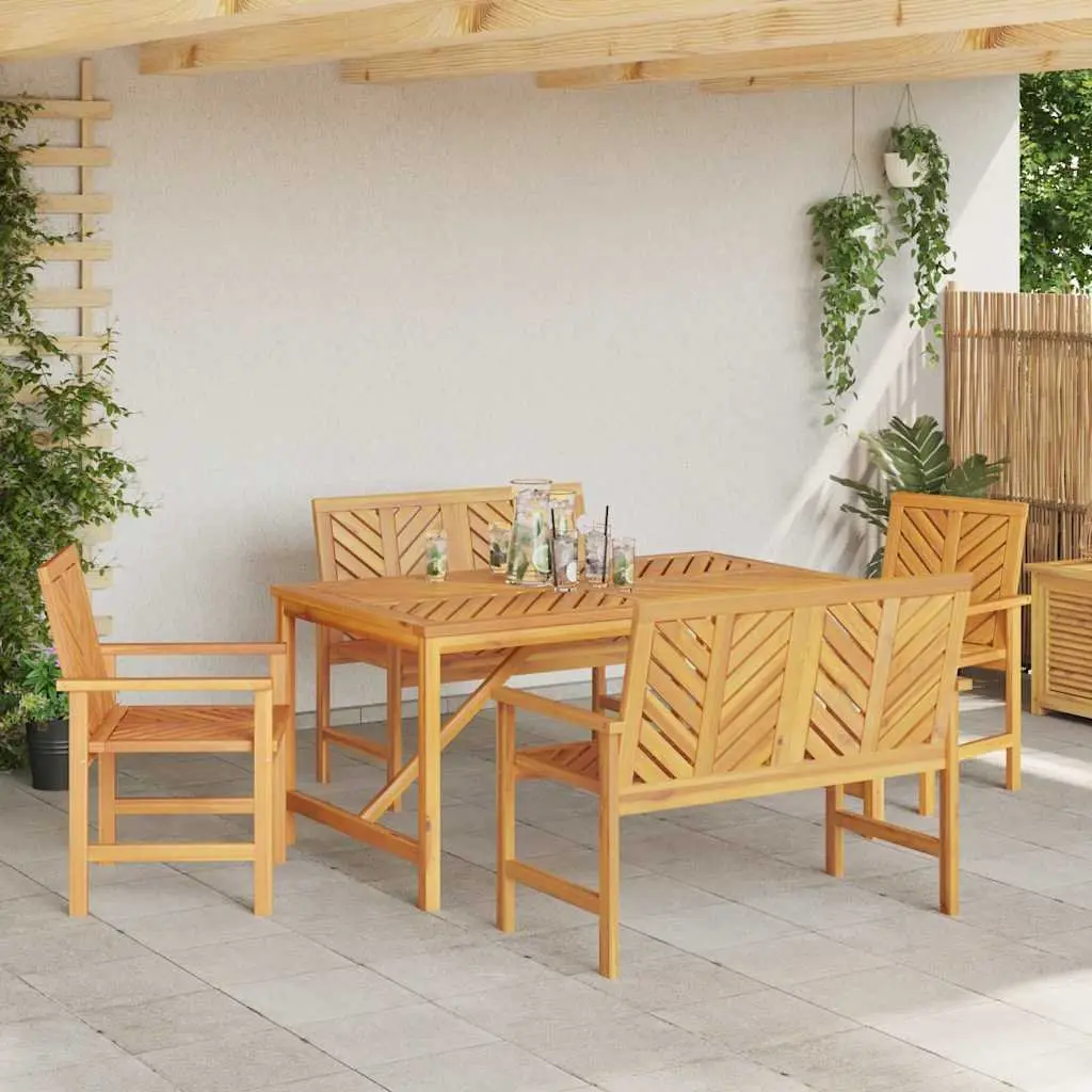 Garden Dining Set Rectangular Brown Solid Acacia Wood 5 Piece