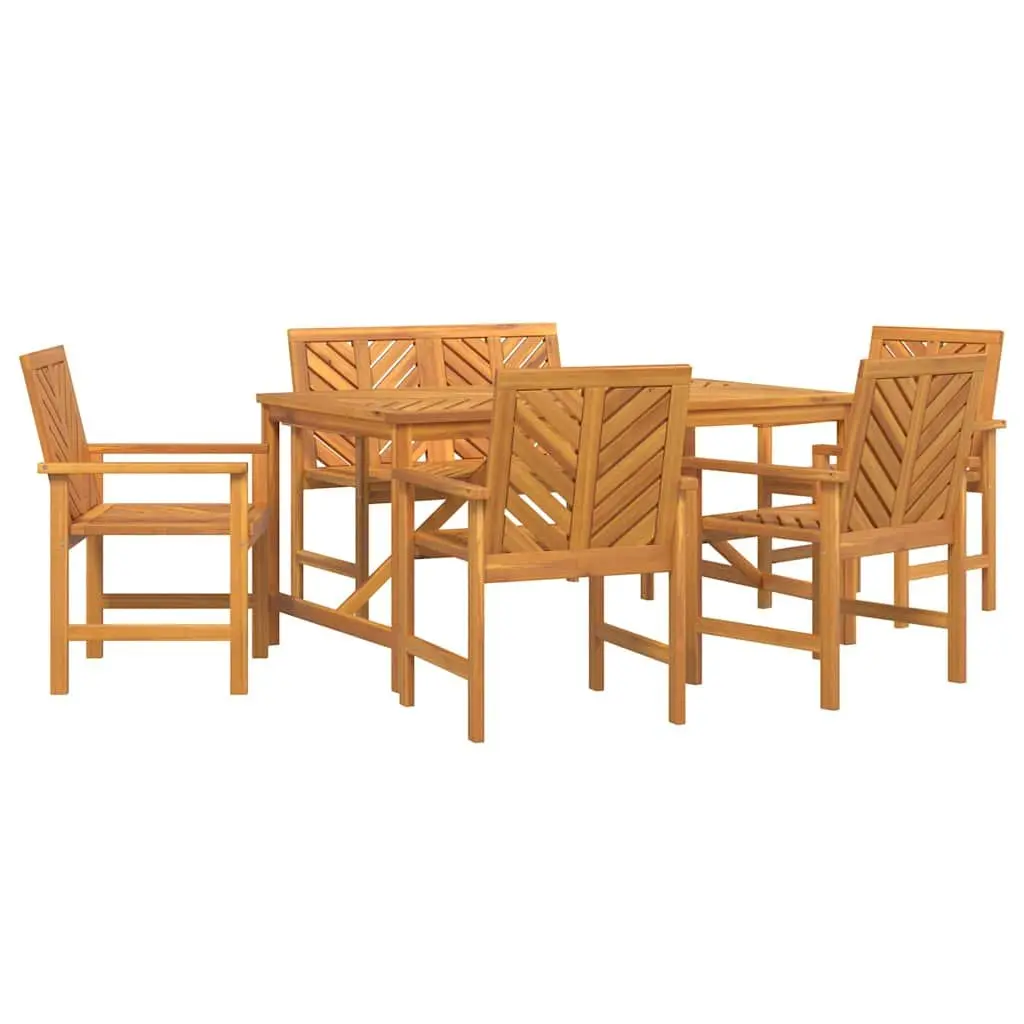 Outdoor Dining Set Rectangular Table 6 Chairs Solid Acacia Wood Brown