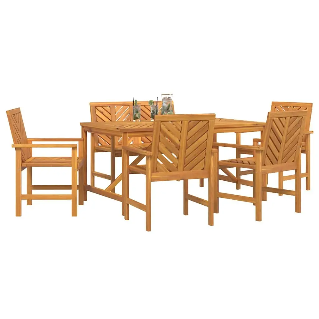 Outdoor Dining Set Rectangular Table 6 Chairs Solid Acacia Wood Brown