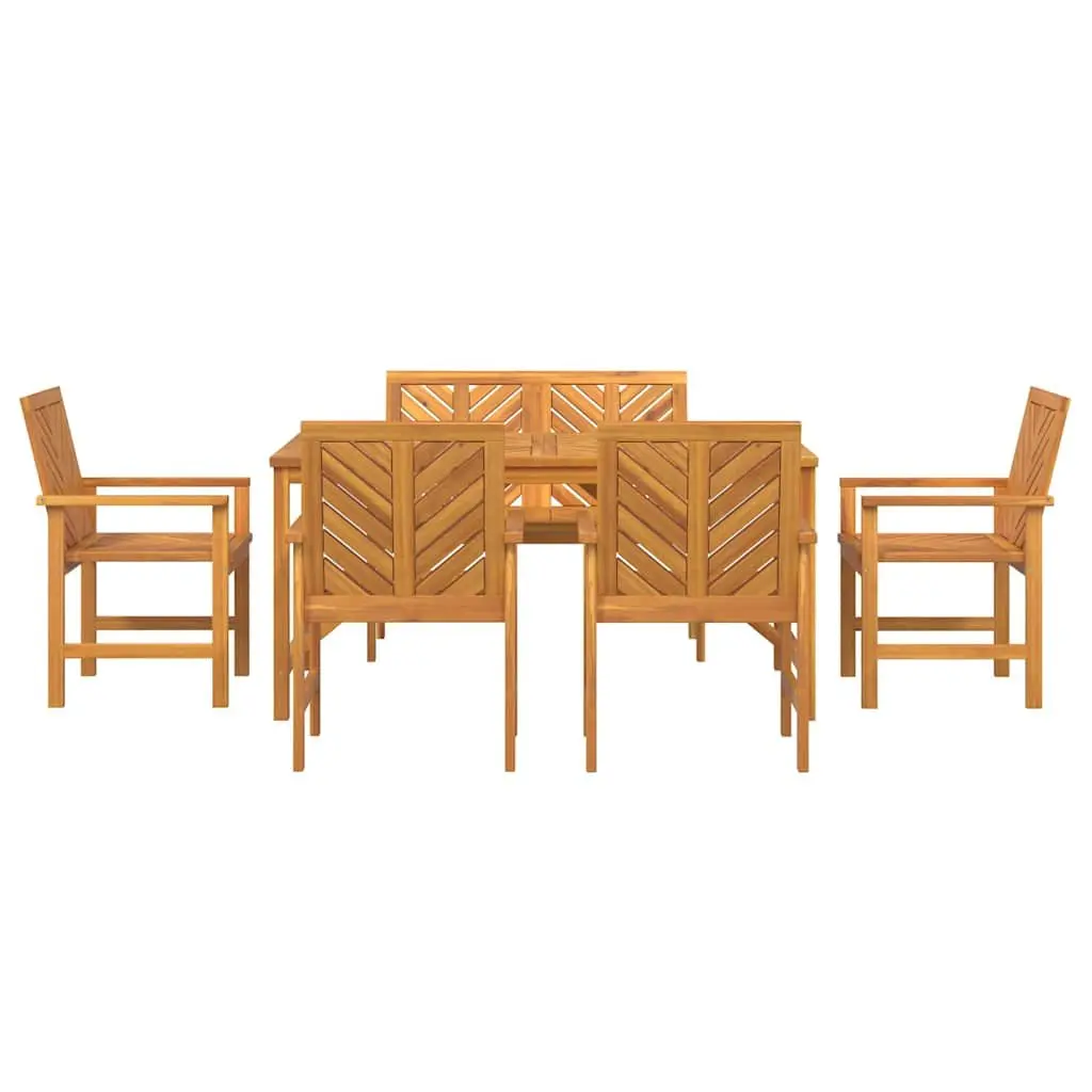 Outdoor Dining Set Rectangular Table 6 Chairs Solid Acacia Wood Brown