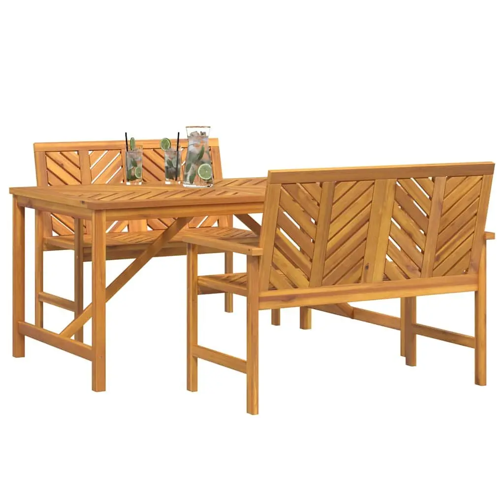 Garden Dining Set Solid Acacia Wood 3 Piece Outdoor Table Chairs Brown