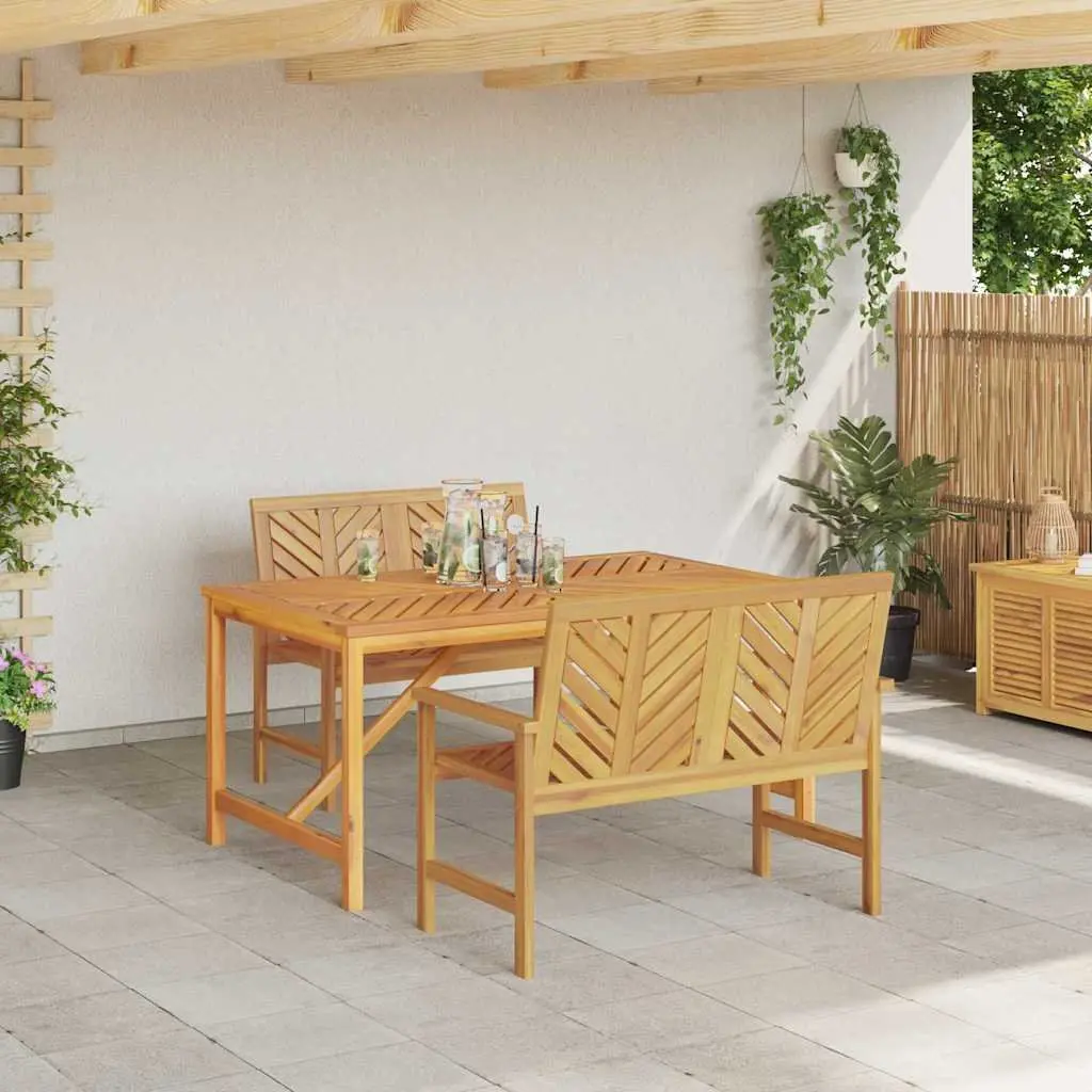 Garden Dining Set Solid Acacia Wood 3 Piece Outdoor Table Chairs Brown