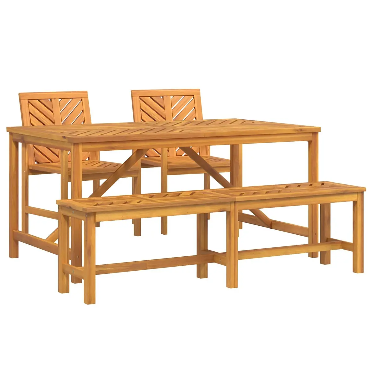 Garden Dining Set Brown Acacia Wood 4 Piece Outdoor Table Chairs