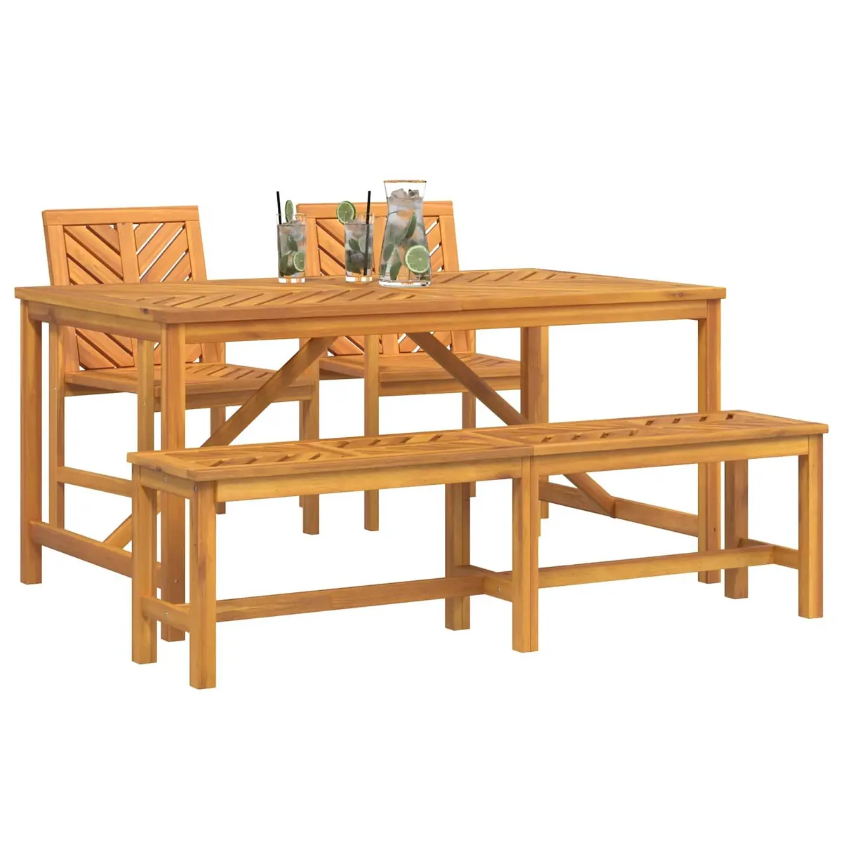 Garden Dining Set Brown Acacia Wood 4 Piece Outdoor Table Chairs