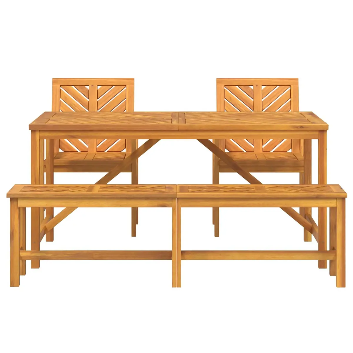 Garden Dining Set Brown Acacia Wood 4 Piece Outdoor Table Chairs