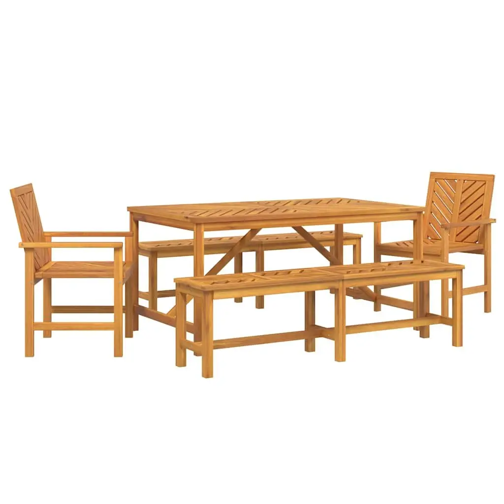 Garden Dining Set 5 Piece Outdoor Table Chairs Brown Solid Acacia Wood Patio