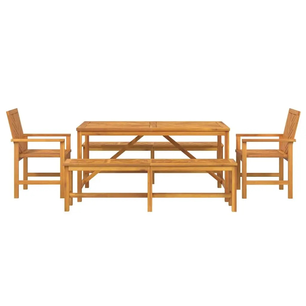 Garden Dining Set 5 Piece Outdoor Table Chairs Brown Solid Acacia Wood Patio