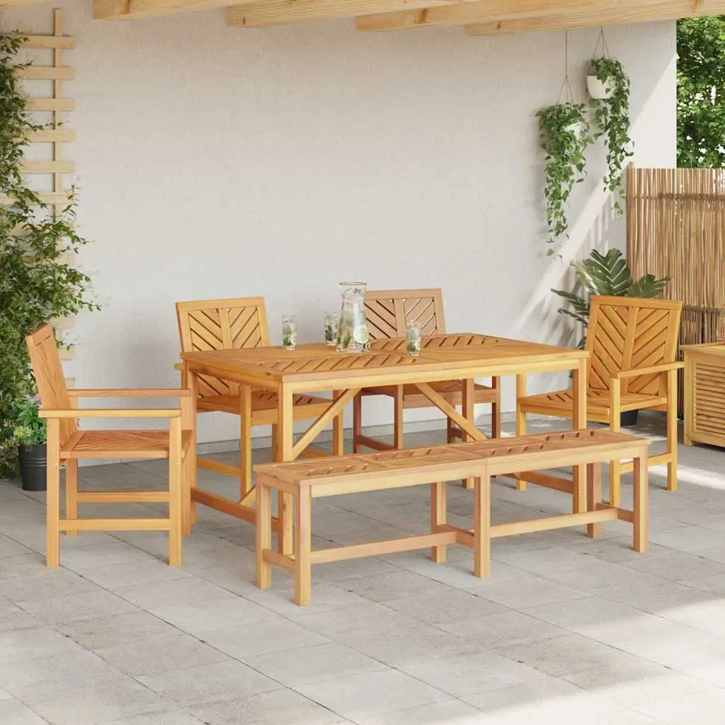 Garden Dining Set 6 Pieces Outdoor Table Chairs Solid Acacia Wood Brown