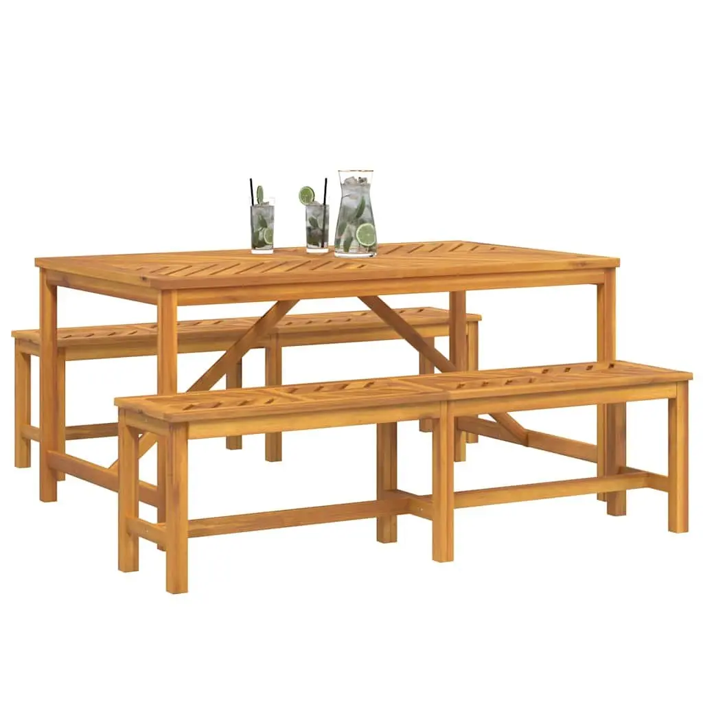 Garden Dining Set 3 Piece Outdoor Table Chairs Brown Solid Acacia Wood Patio