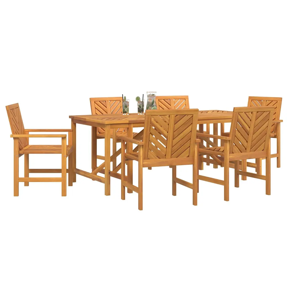 Garden Dining Set Acacia Wood 7 Piece Outdoor Furniture Brown