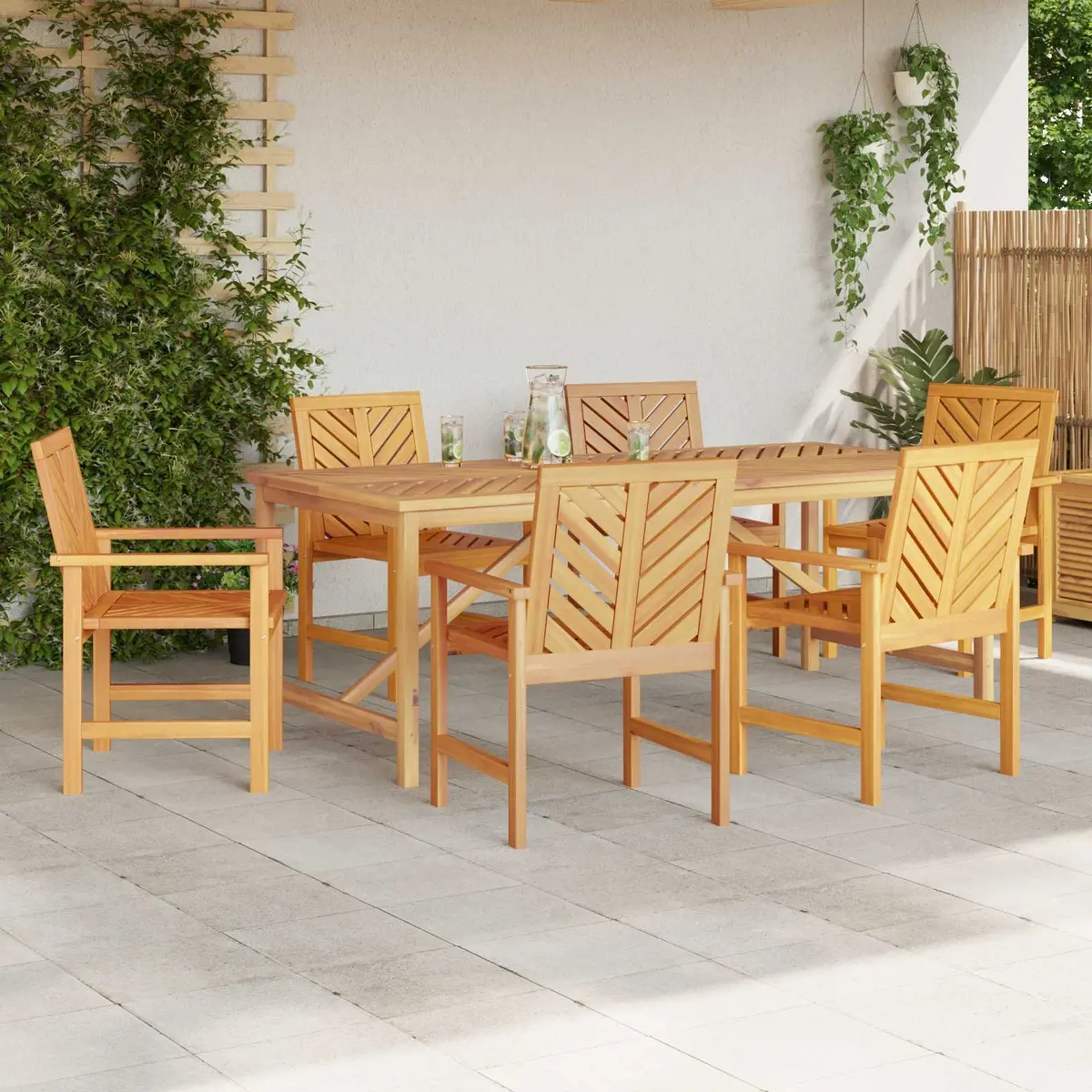 Garden Dining Set Acacia Wood 7 Piece Outdoor Furniture Brown