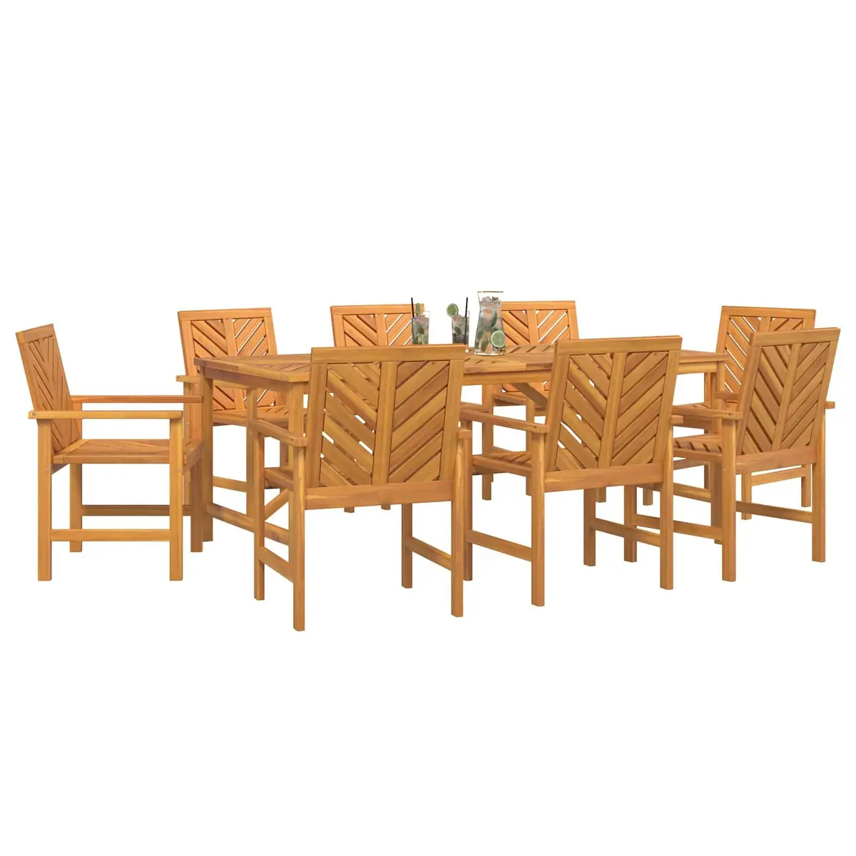 Garden Dining Set Solid Acacia Wood Brown 9 Piece Outdoor Furniture