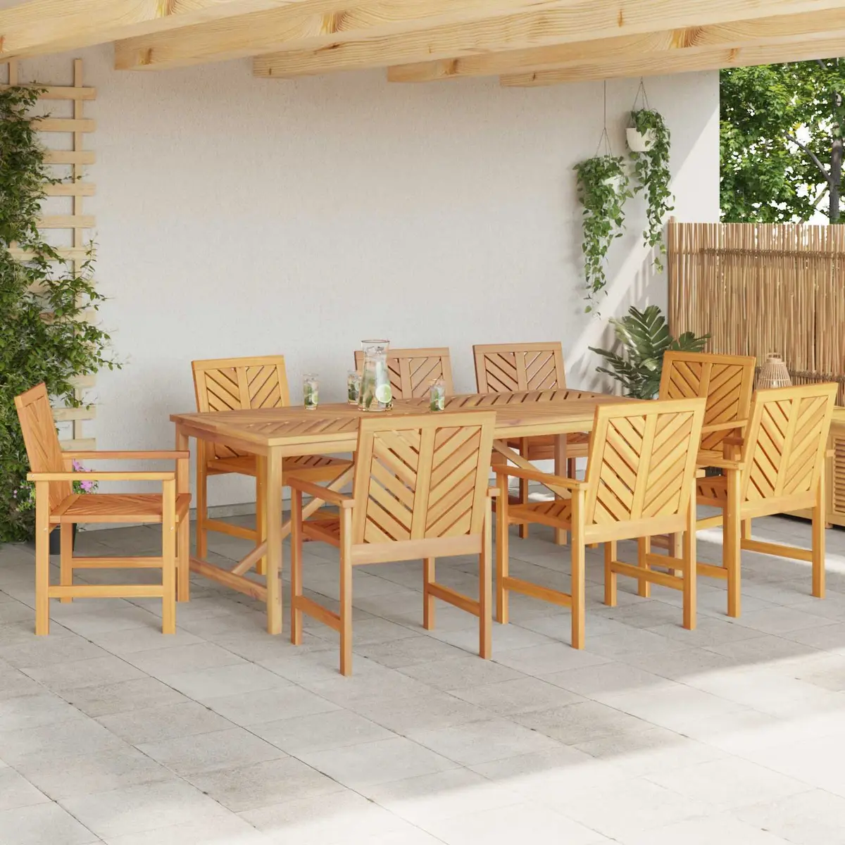 Garden Dining Set Solid Acacia Wood Brown 9 Piece Outdoor Furniture